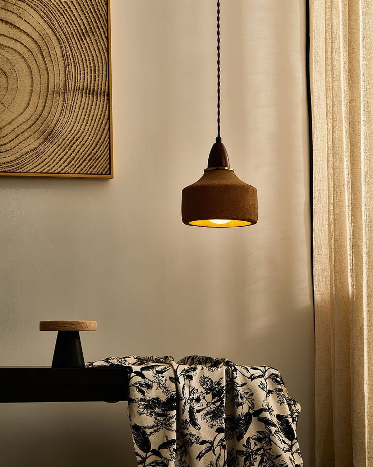 Ceramic and Wood Hanging Pendant Light Fixture G9 Base 6.3 Inch Diameter Modern Ceiling Lamp for Kitchen Island Dining Room Entryway | Lonoma