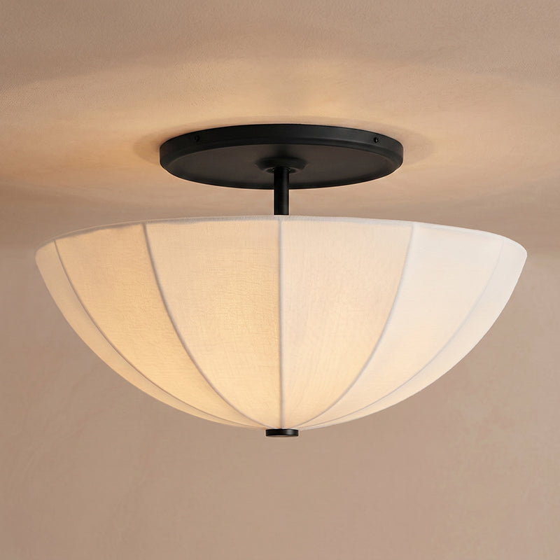 Drum Ceiling Light with Fabric Shade 16-24 in Gold Black White Metal Semi-Flush for Bedroom Dining Living Room Entryway Hallway | Lonoma