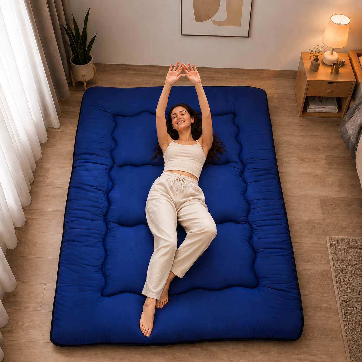 Foldable Floor Mattress 4 Inch Thick Japanese Futon Sleep Pad Guest Bed for Adults Kids Meditation Yoga Mat | Lonoma