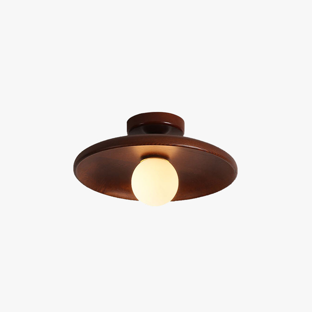 Flush Mount Ceiling Light with Dome Glass Shade Wood Base Modern Oaki Style for Kitchen Bedroom Hallway Entryway Indoor Hardwired G9 LED | Lonoma