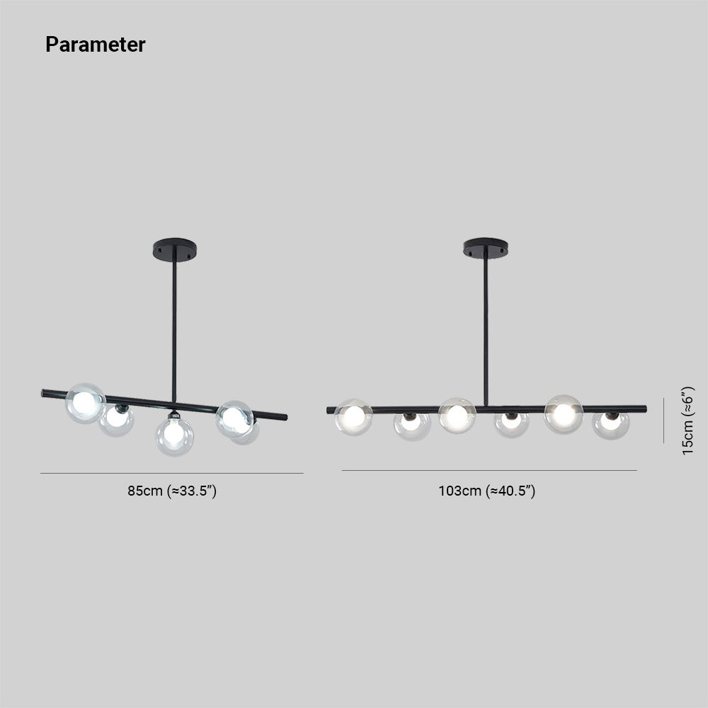 Hanging Island Chandelier Metal Frame Orb Glass Shades 5 or 6 Bulbs Black Gold for Dining Kitchen Living | Lonoma