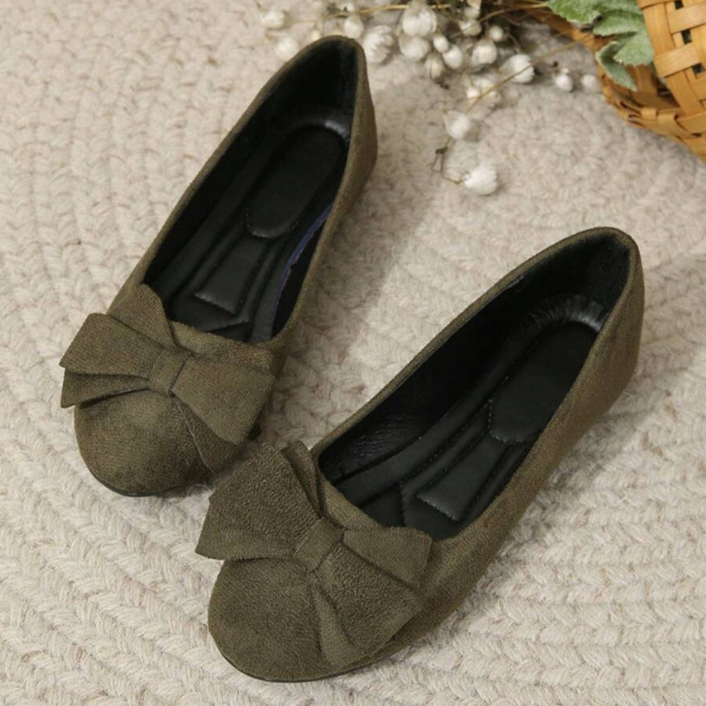Women's Slip-On Ballet Flats with Bow Accent | Cushioned Insole, Rounded Toe, Everyday Comfort Shoes for Office, Casual Wear | Lonoma