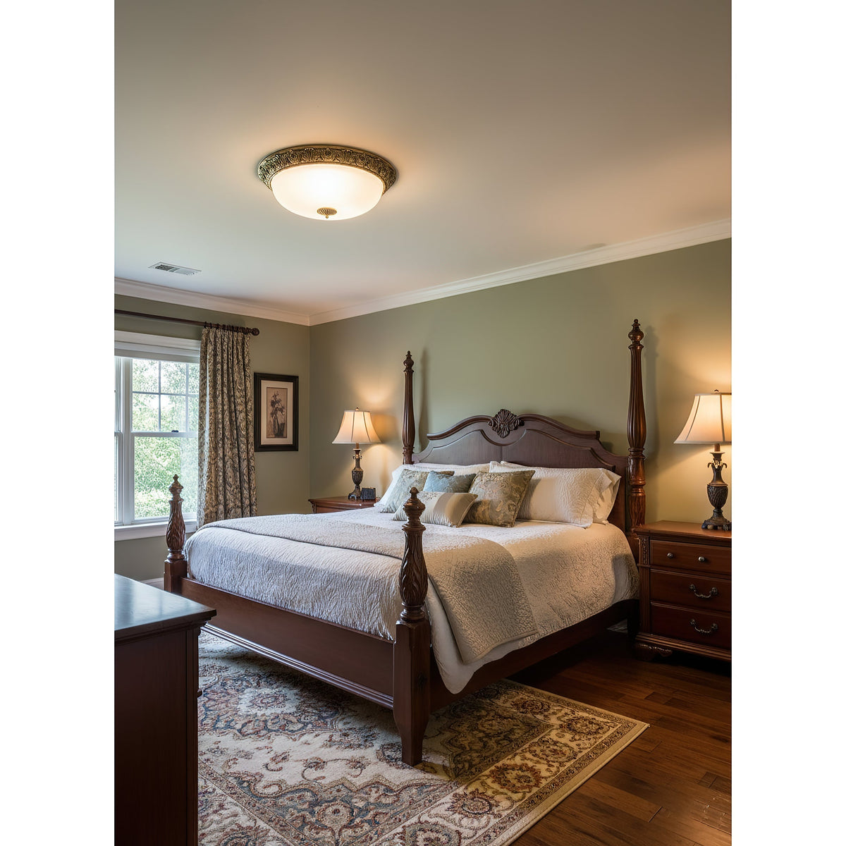 Metal & Glass Flush Mount Ceiling Light - 12 to 20 Inch LED Fixture for Bedroom, Hallway, Kitchen - E27 Socket - Antique Bronze or White | Lonoma