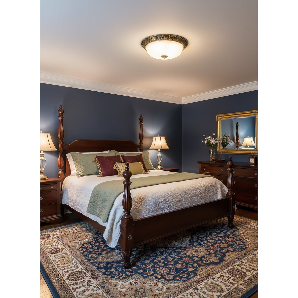 Metal & Glass Flush Mount Ceiling Light - 12 to 20 Inch LED Fixture for Bedroom, Hallway, Kitchen - E27 Socket - Antique Bronze or White | Lonoma