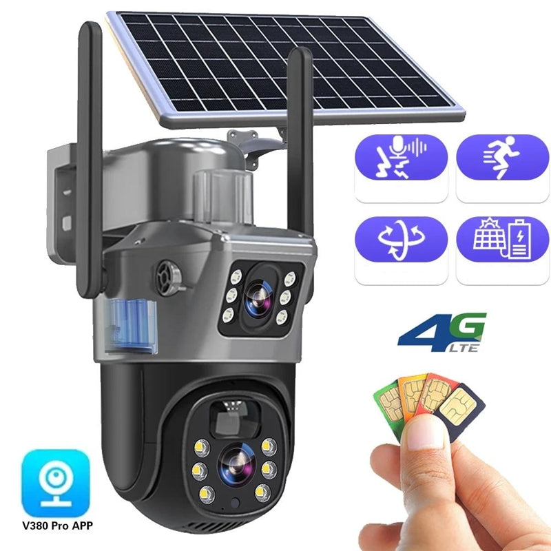 4K Solar Security Camera Outdoor, Dual Lens 10x Zoom, 360° Pan Tilt, WiFi & 4G Wireless Cellular, Night Vision Yard Farm Surveillance | Lonoma