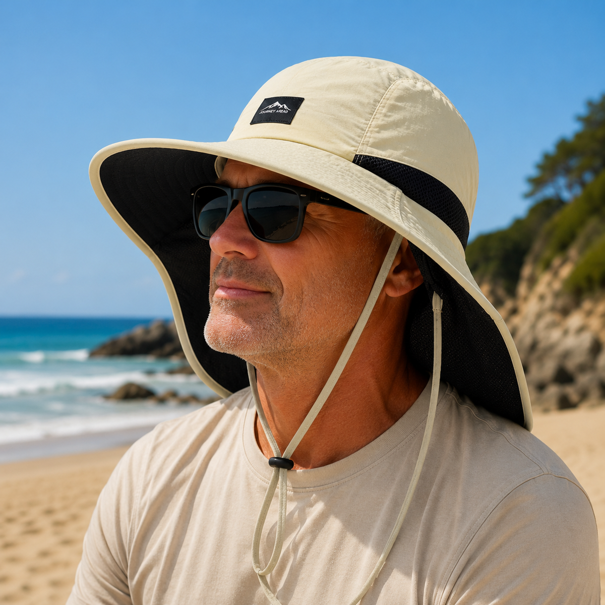 Sun Hat with Neck Flap UPF 50+ Protection Wide Brim Breathable Adjustable Foldable for Hiking Fishing Golf Beach Outdoor Activities Men Women | Lonoma