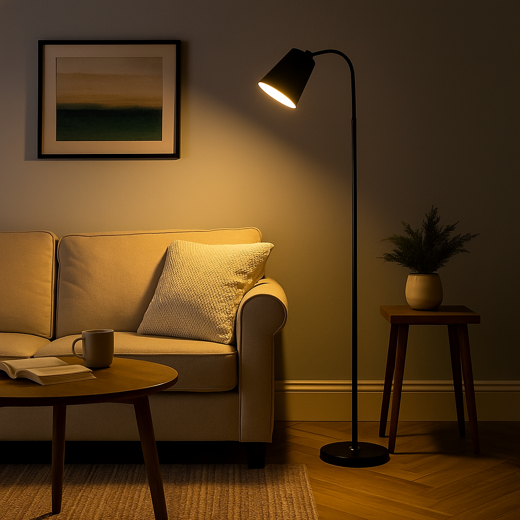 Floor Reading Lamp 63 in Adjustable Wood Metal Modern Scandinavian Living Room Bedroom Black White | Lonoma