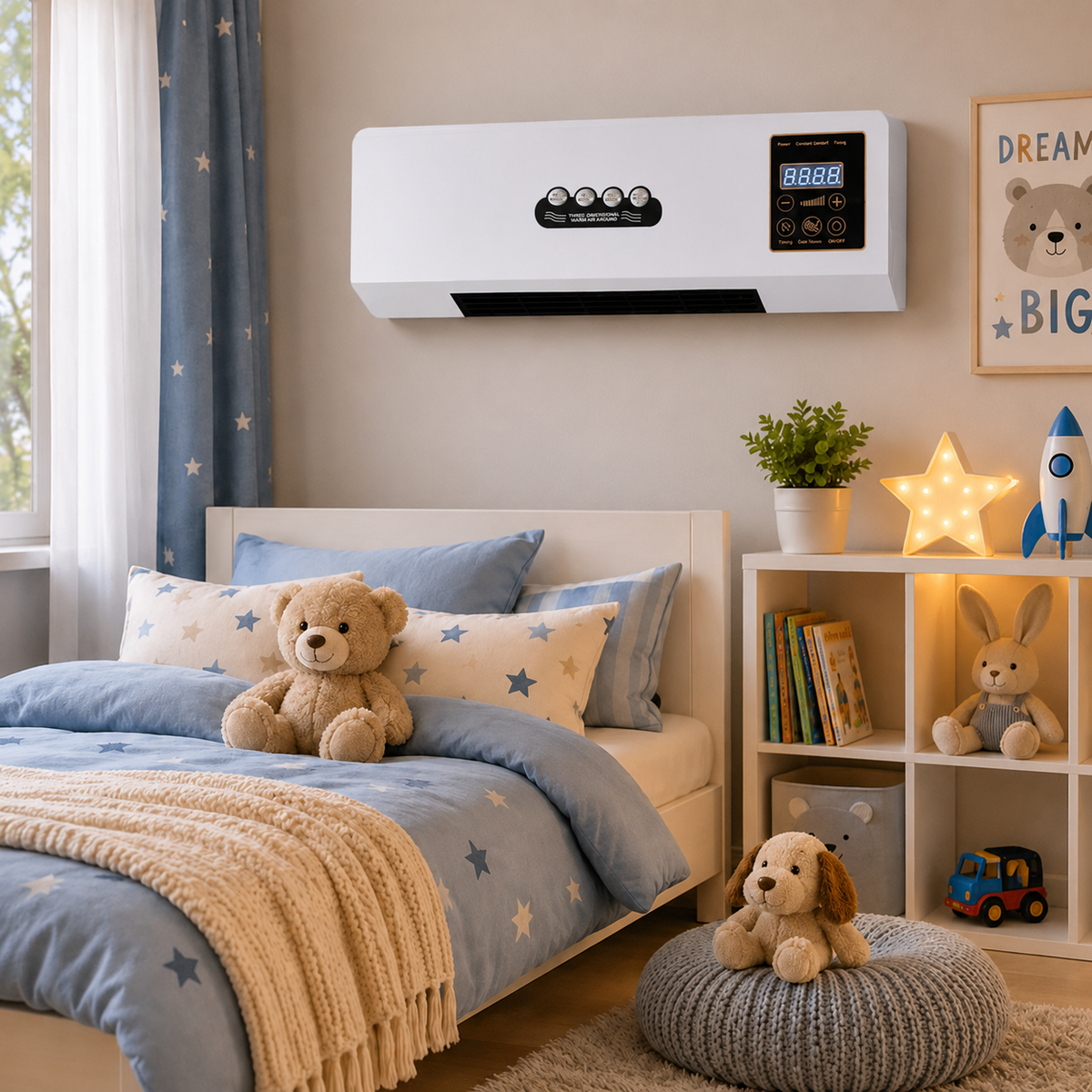 Wall Mounted Fan Heater 1800W, 2-in-1 Heating and Cooling Fan for Bedroom, Living Room or Office, White Gray Space-Saving | Lonoma