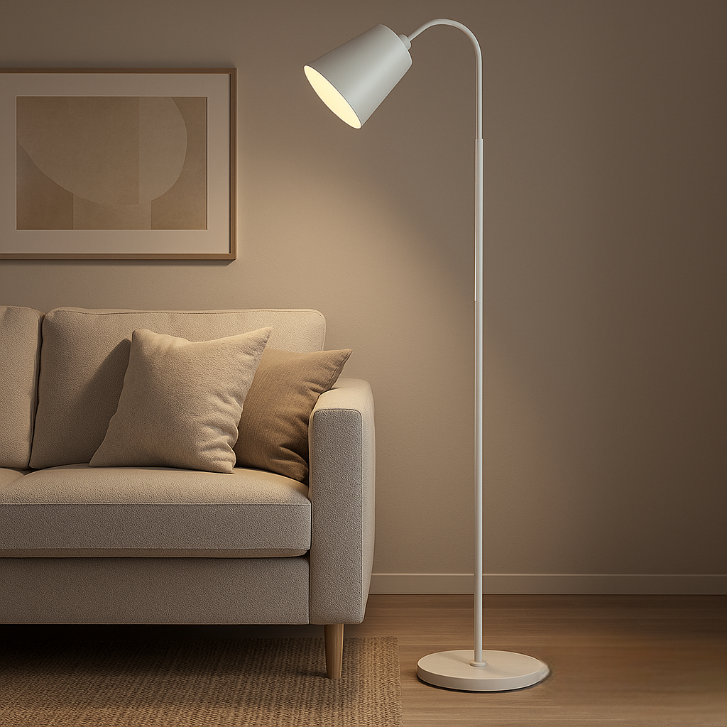 Floor Reading Lamp 63 in Adjustable Wood Metal Modern Scandinavian Living Room Bedroom Black White | Lonoma