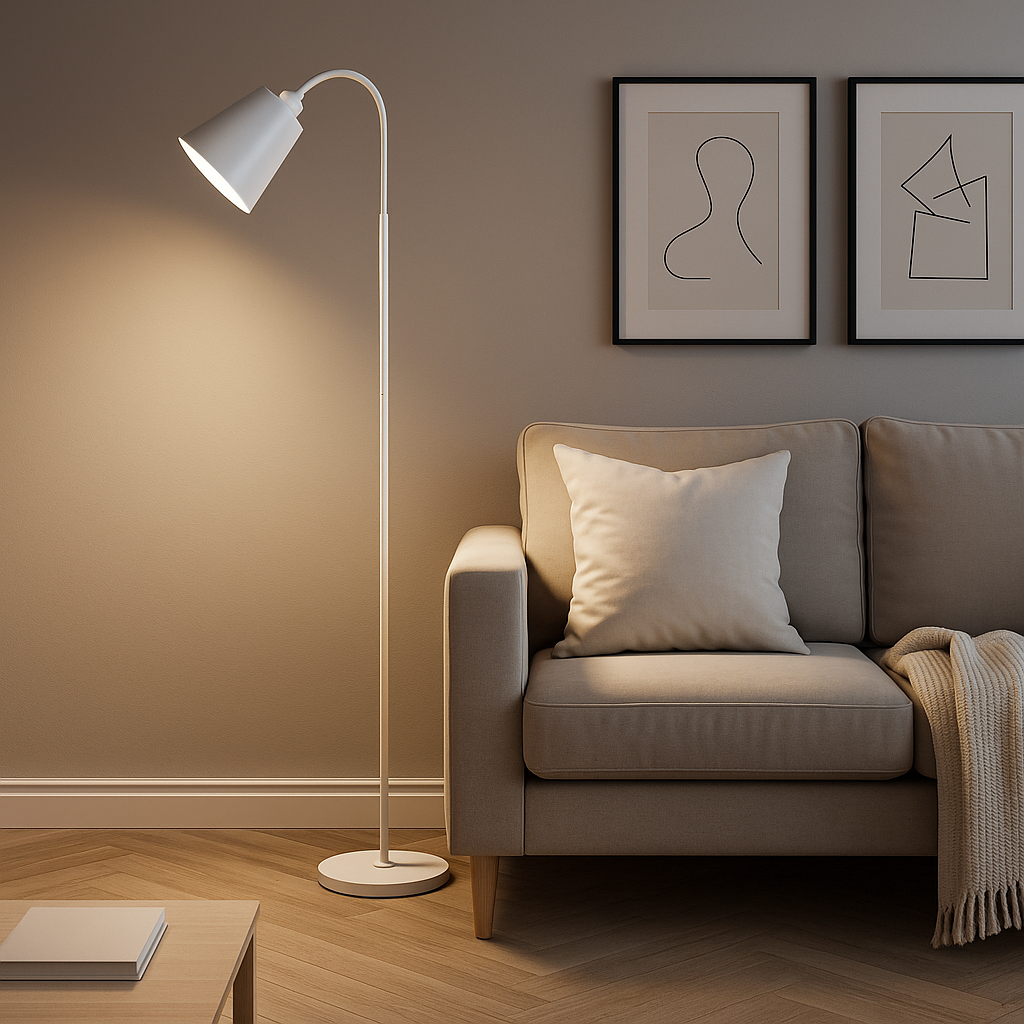 Floor Reading Lamp 63 in Adjustable Wood Metal Modern Scandinavian Living Room Bedroom Black White | Lonoma