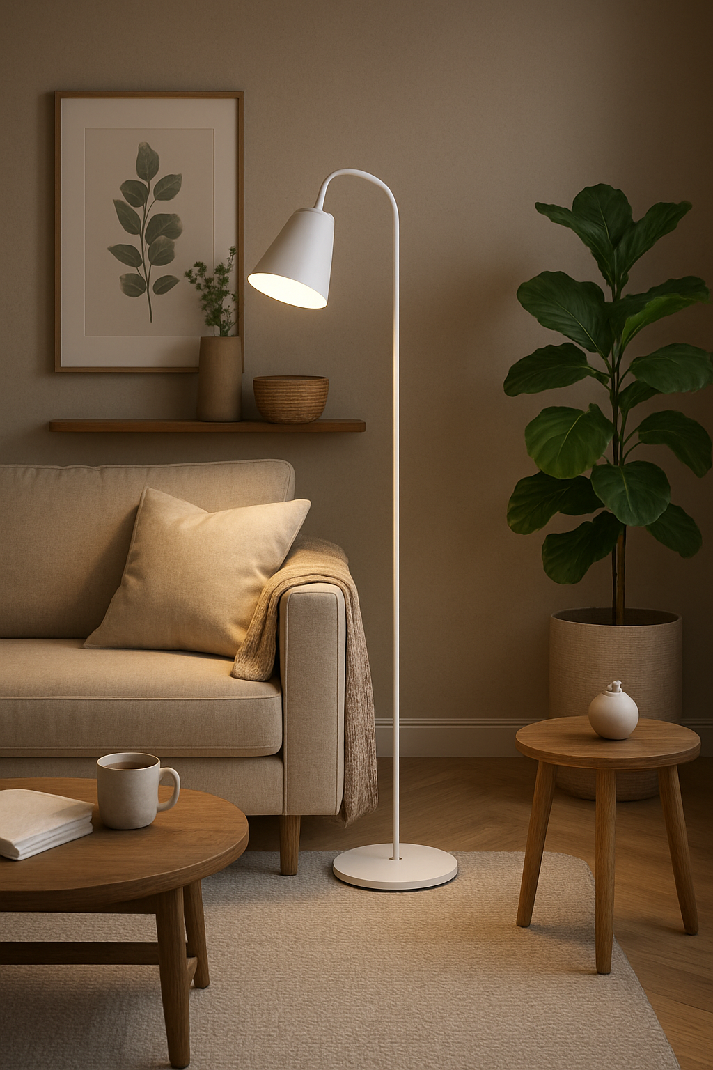 Floor Reading Lamp 63 in Adjustable Wood Metal Modern Scandinavian Living Room Bedroom Black White | Lonoma