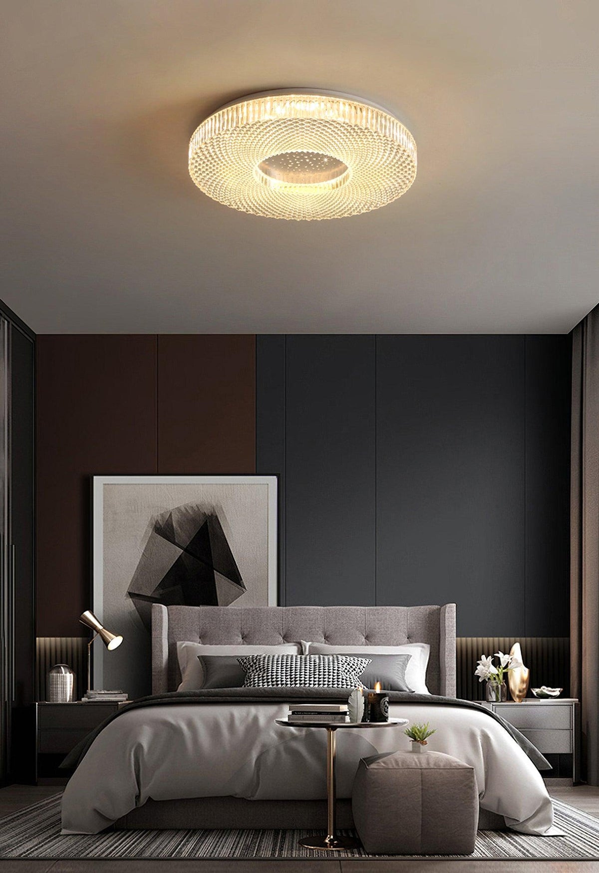 Modern LED Flush Mount Ceiling Light Fixture Acrylic Diffuser Round Panel for Bedroom Entryway Hallway Contemporary Design Gold White | Lonoma
