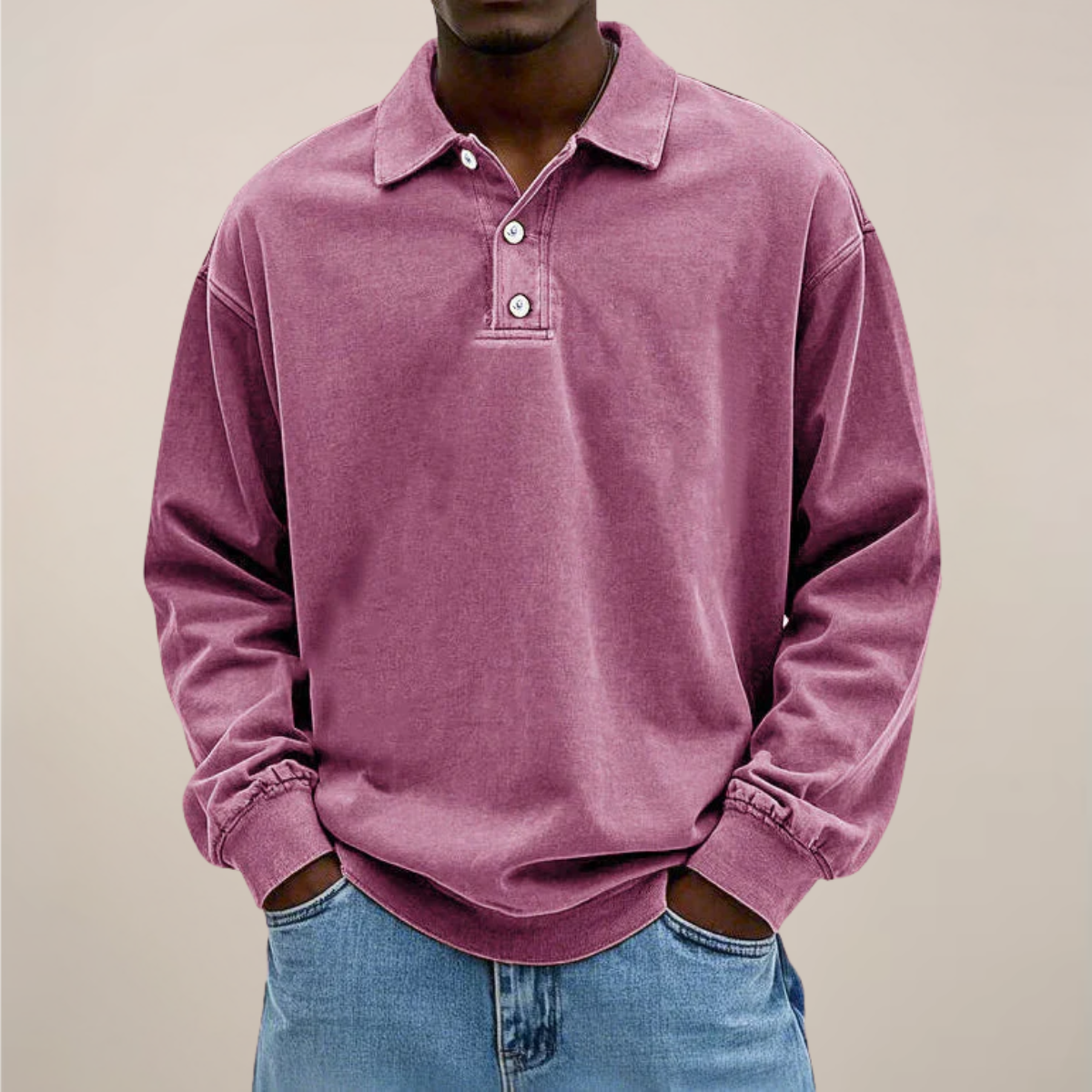 Men's Long Sleeve Polo Shirt with Button Front – Relaxed Fit Cotton Blend Top for Casual Wear, Work, Travel & Everyday Comfort | Lonoma