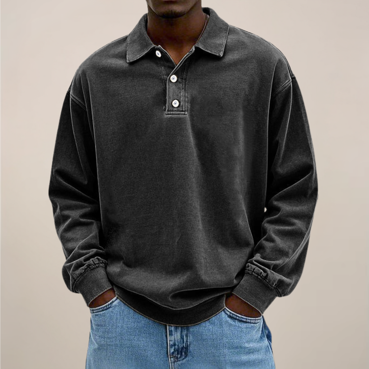Men's Long Sleeve Polo Shirt with Button Front – Relaxed Fit Cotton Blend Top for Casual Wear, Work, Travel & Everyday Comfort | Lonoma