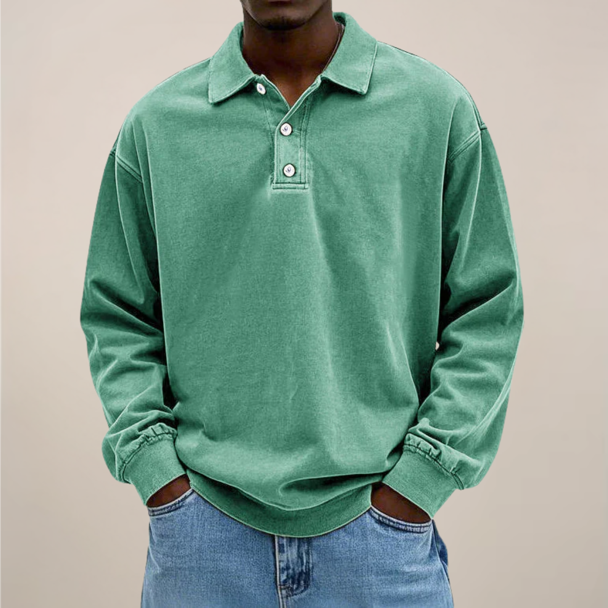 Men's Long Sleeve Polo Shirt with Button Front – Relaxed Fit Cotton Blend Top for Casual Wear, Work, Travel & Everyday Comfort | Lonoma