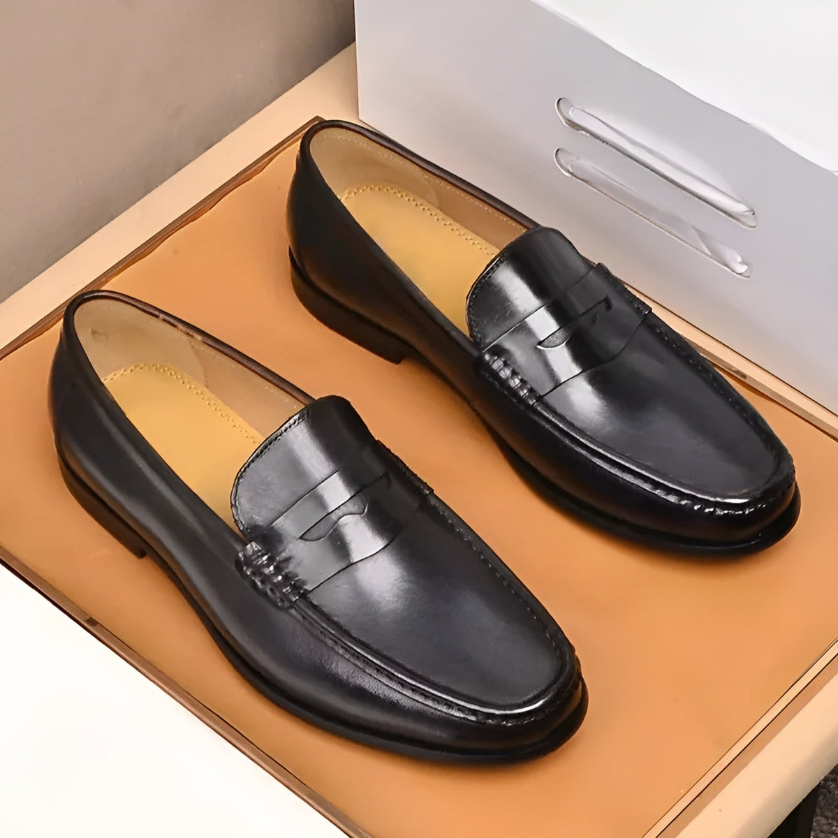 Men's Leather Loafers Business Dress Shoes Brown Black Formal Slip On Footwear for Office Work Wedding Events Smart Casual | Lonoma