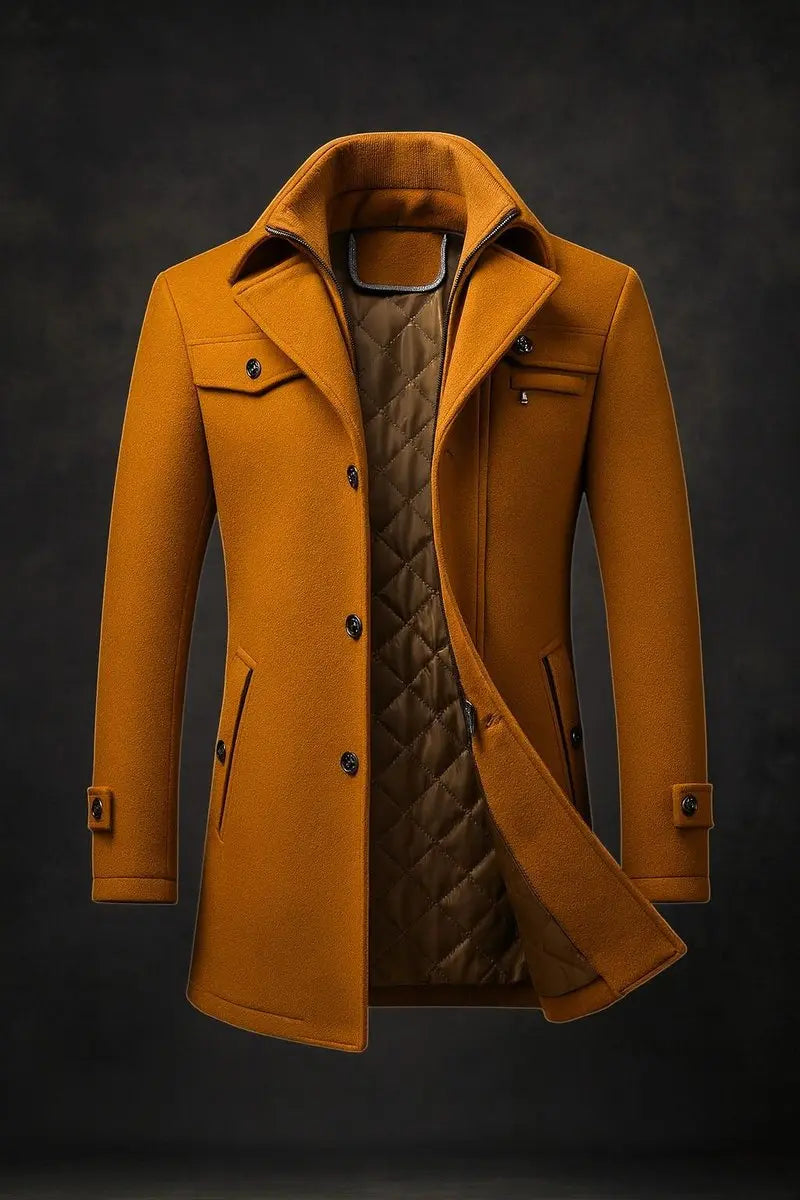Men's Wool Topcoat with Layered Collar and Insulated Quilted Interior for Winter Business Formal Occasions | Lonoma