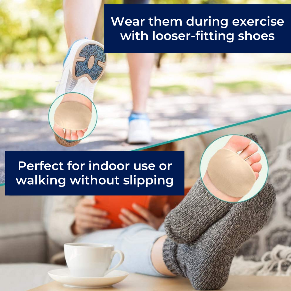 Forefoot Cushion Pads for Ball of Foot Pain Relief | Soft Gel Inserts for Shoes | Metatarsal Support Pads for Walking Running Standing | Lonoma