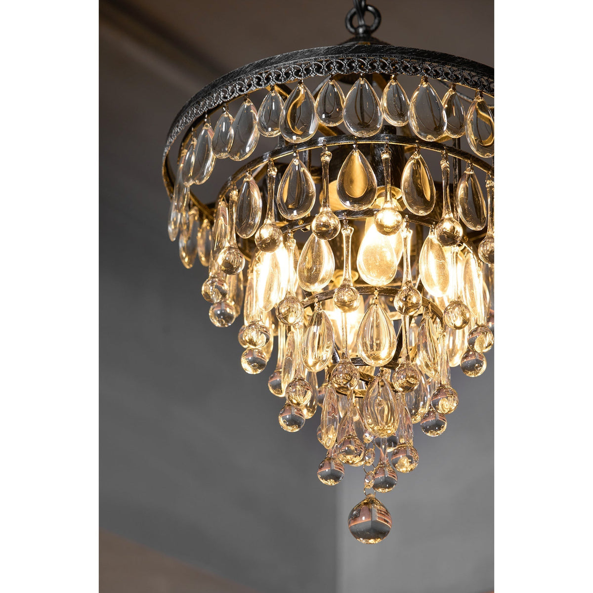 Crystal Drop Chandelier Antique Bronze Finish Multi Light Pendant Dining Room Living Room Foyer Statement Lighting Adjustable Chain | Lonoma