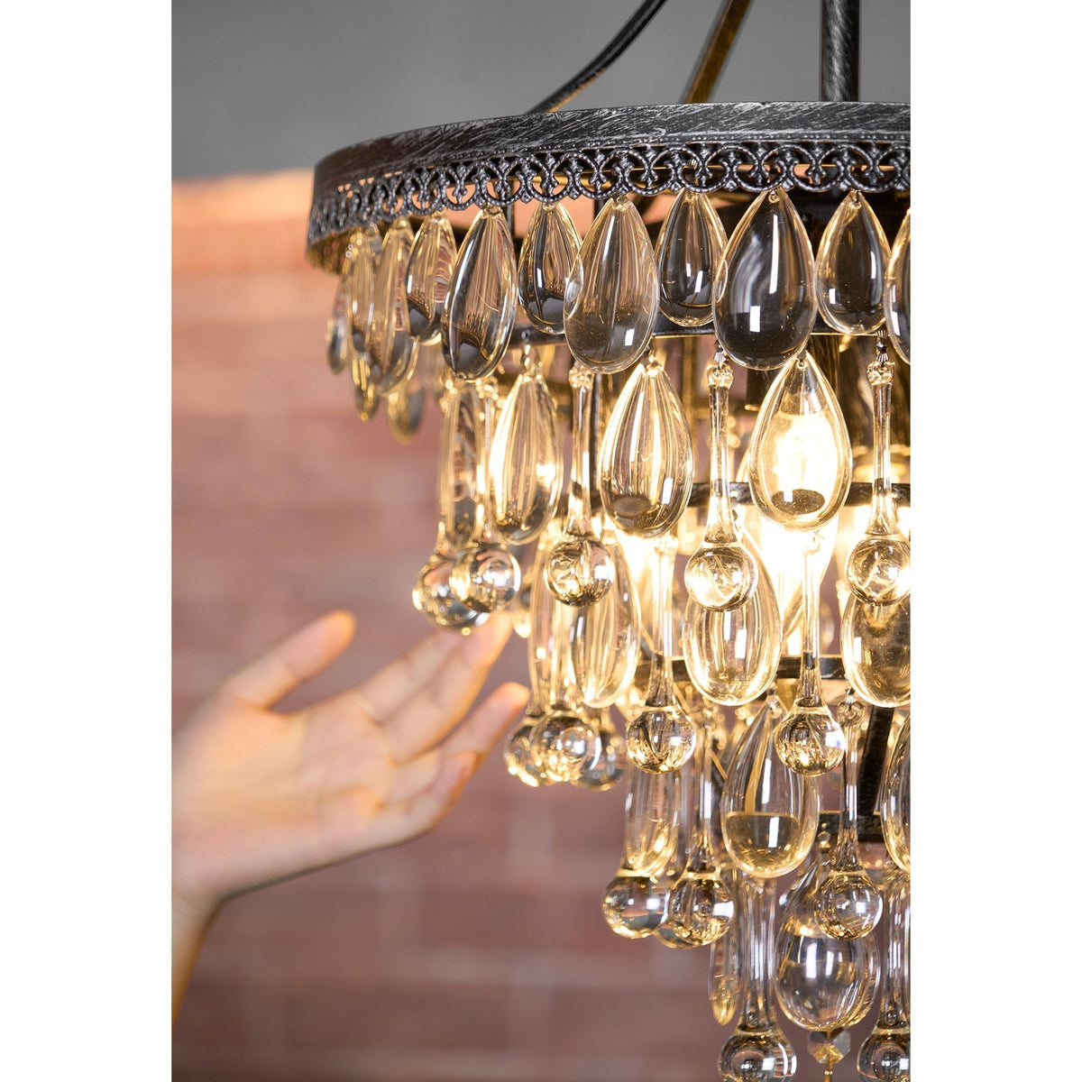 Crystal Drop Chandelier Antique Bronze Finish Multi Light Pendant Dining Room Living Room Foyer Statement Lighting Adjustable Chain | Lonoma