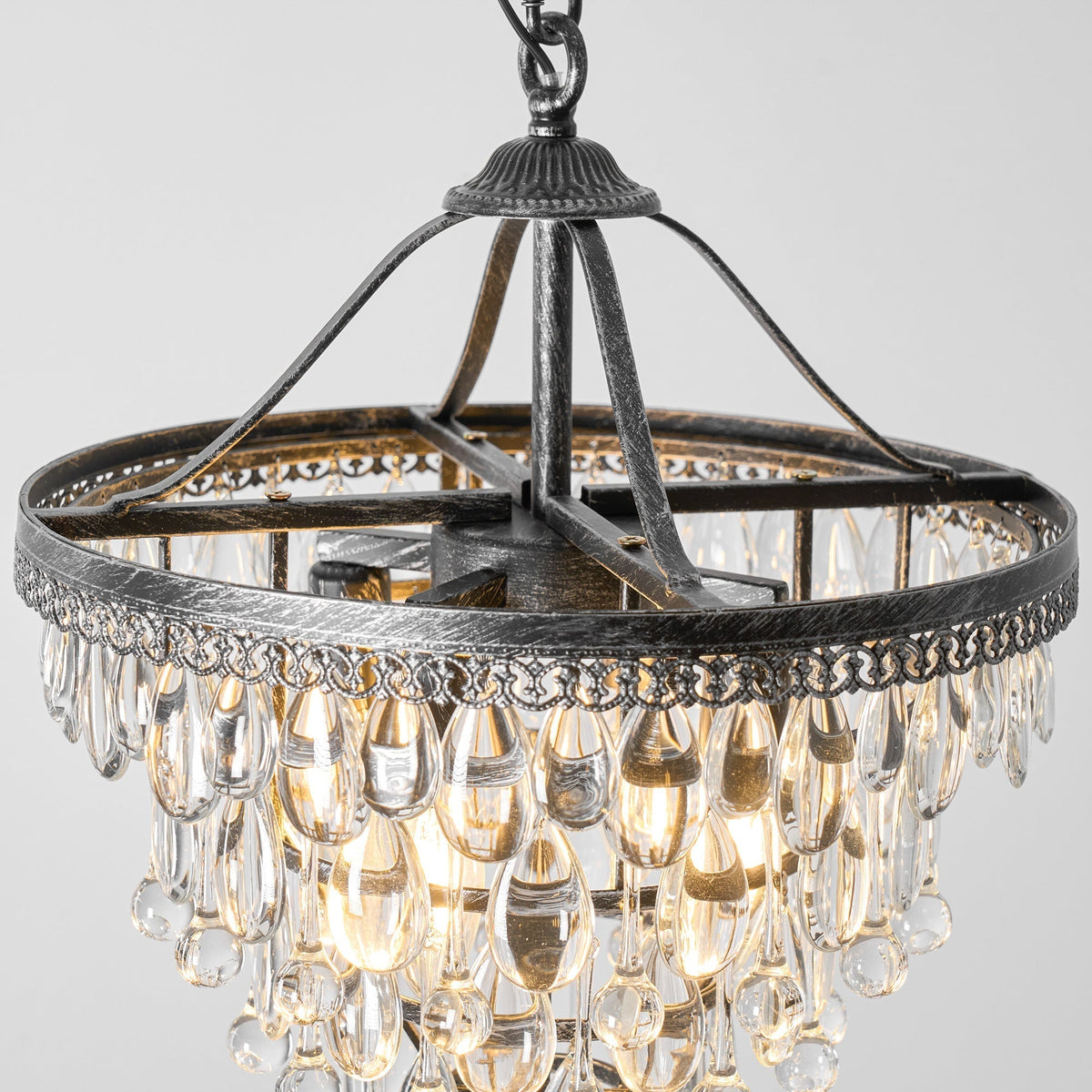 Crystal Drop Chandelier Antique Bronze Finish Multi Light Pendant Dining Room Living Room Foyer Statement Lighting Adjustable Chain | Lonoma