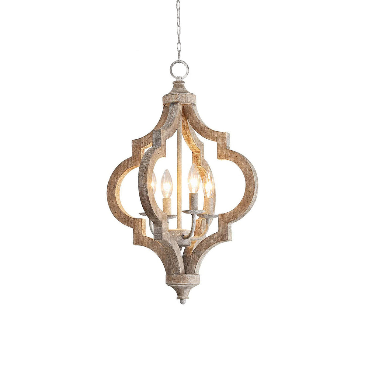 Rustic 4-Light Wood Beam Chandelier with Chain Mount for Dining Room Kitchen Farmhouse Industrial Décor | Lonoma