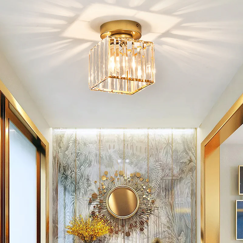 Crystal Flush Mount Ceiling Light, E27 Socket, Modern Black or Gold Metal Fixture for Entryway, Living Room, Bedroom, Office | Lonoma