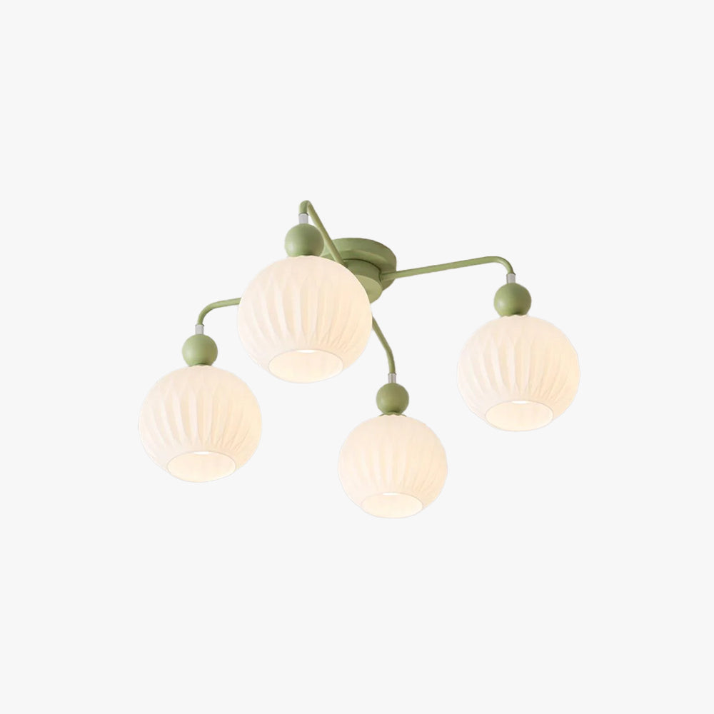 Sculptural Semi-Flush Ceiling Light with Rippled Glass Globes for Dining Room | Modern Multi-Arm Chandelier Fixture | Lonoma