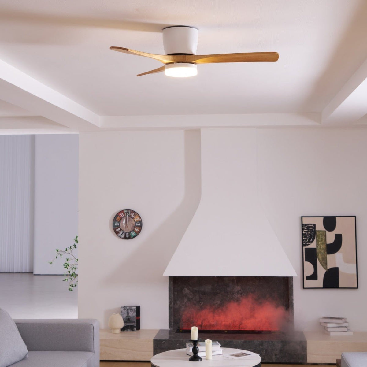 42-52 Inch Modern Ceiling Fan with Dimmable LED Light | 6-Speed Reversible DC Motor | Sycamore Wood Blades | Remote Control Included | Lonoma
