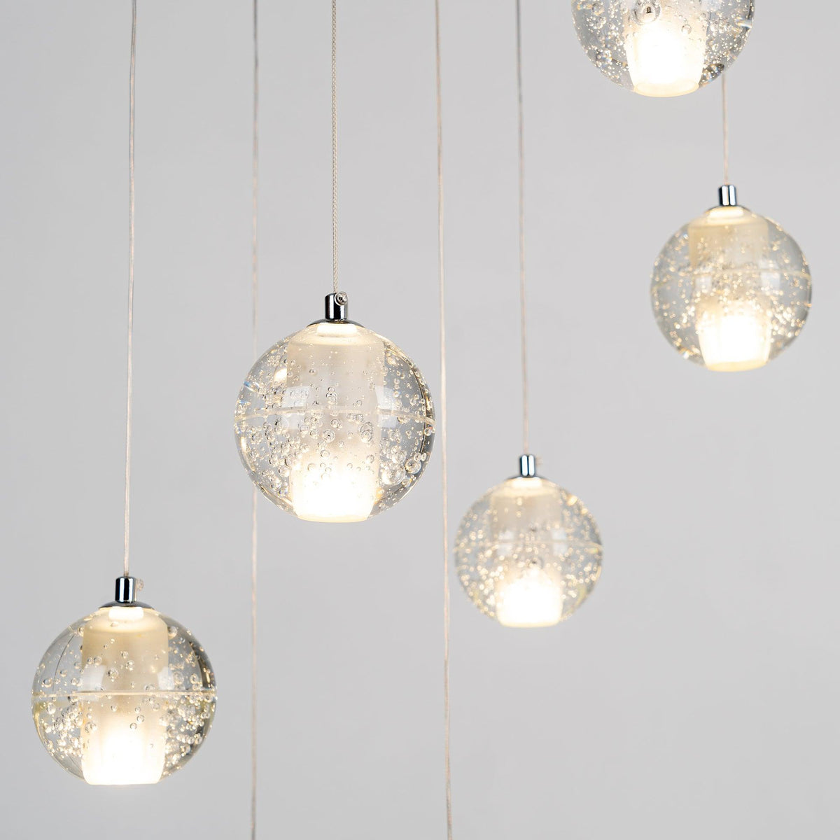 Sparkling Glass Globe Multi-Light Chandelier with Adjustable Hanging Drop & Chrome Frame for Dining Room, Entryway, Stairwell | Lonoma