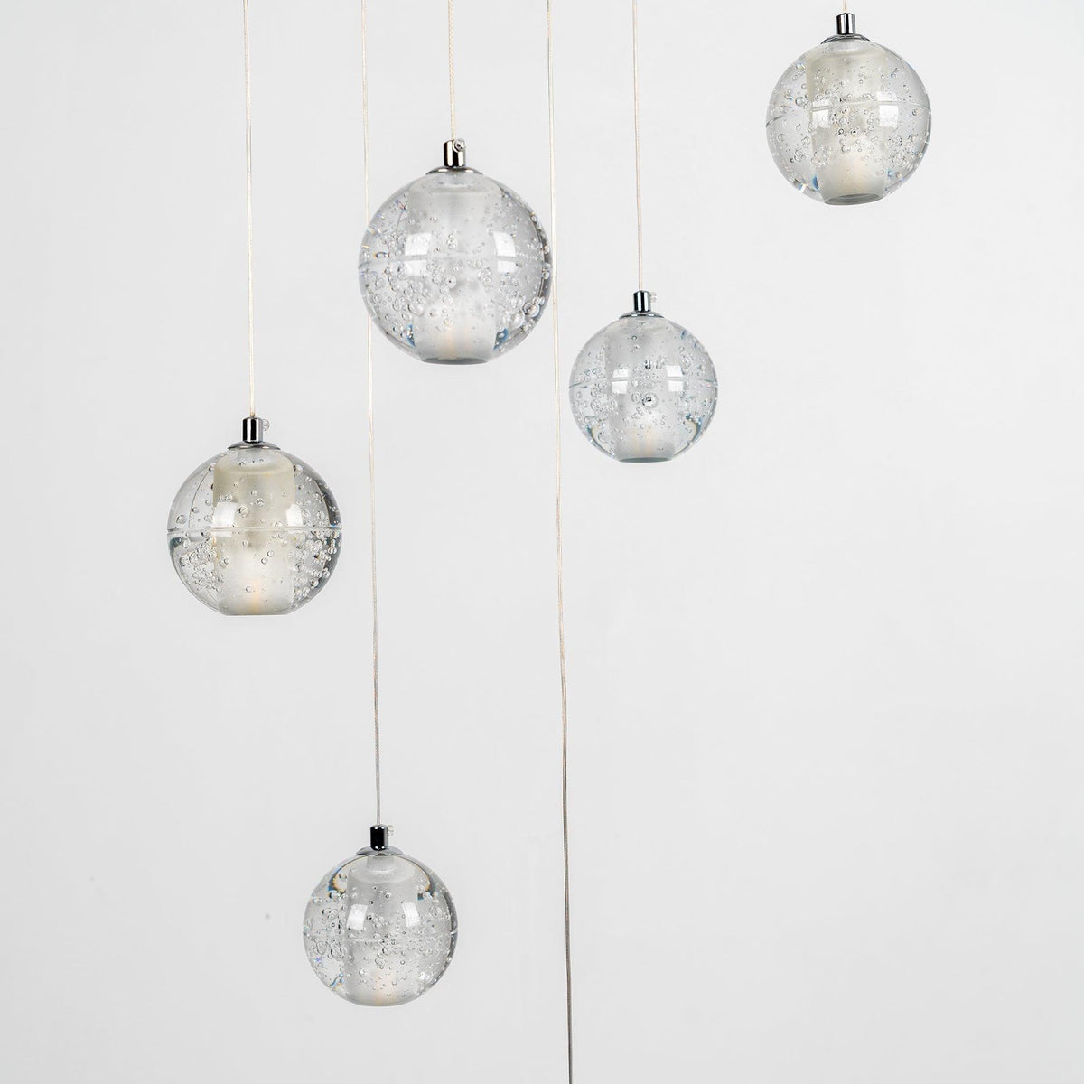 Sparkling Glass Globe Multi-Light Chandelier with Adjustable Hanging Drop & Chrome Frame for Dining Room, Entryway, Stairwell | Lonoma