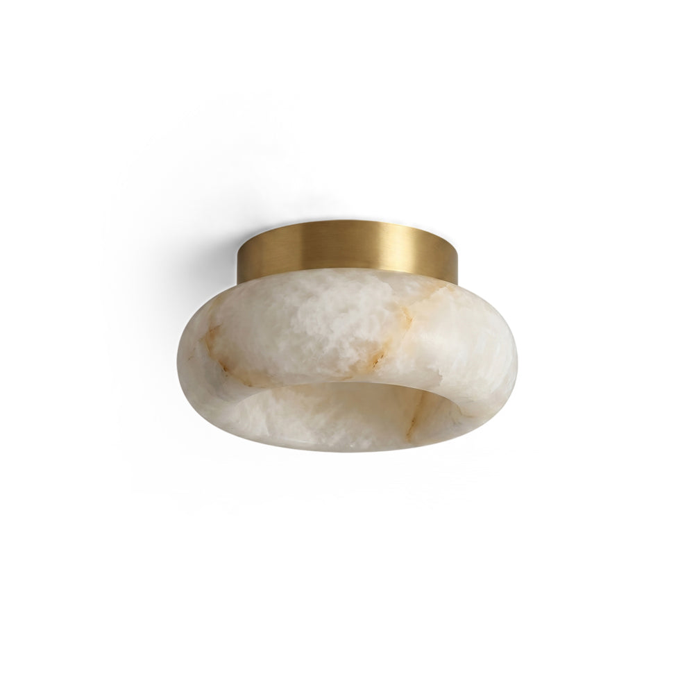 Brass Flush Mount Ceiling Light with Alabaster Shade – Modern Low Profile LED Fixture for Bedroom, Hallway, Entryway – 3.1 in Profile | Lonoma
