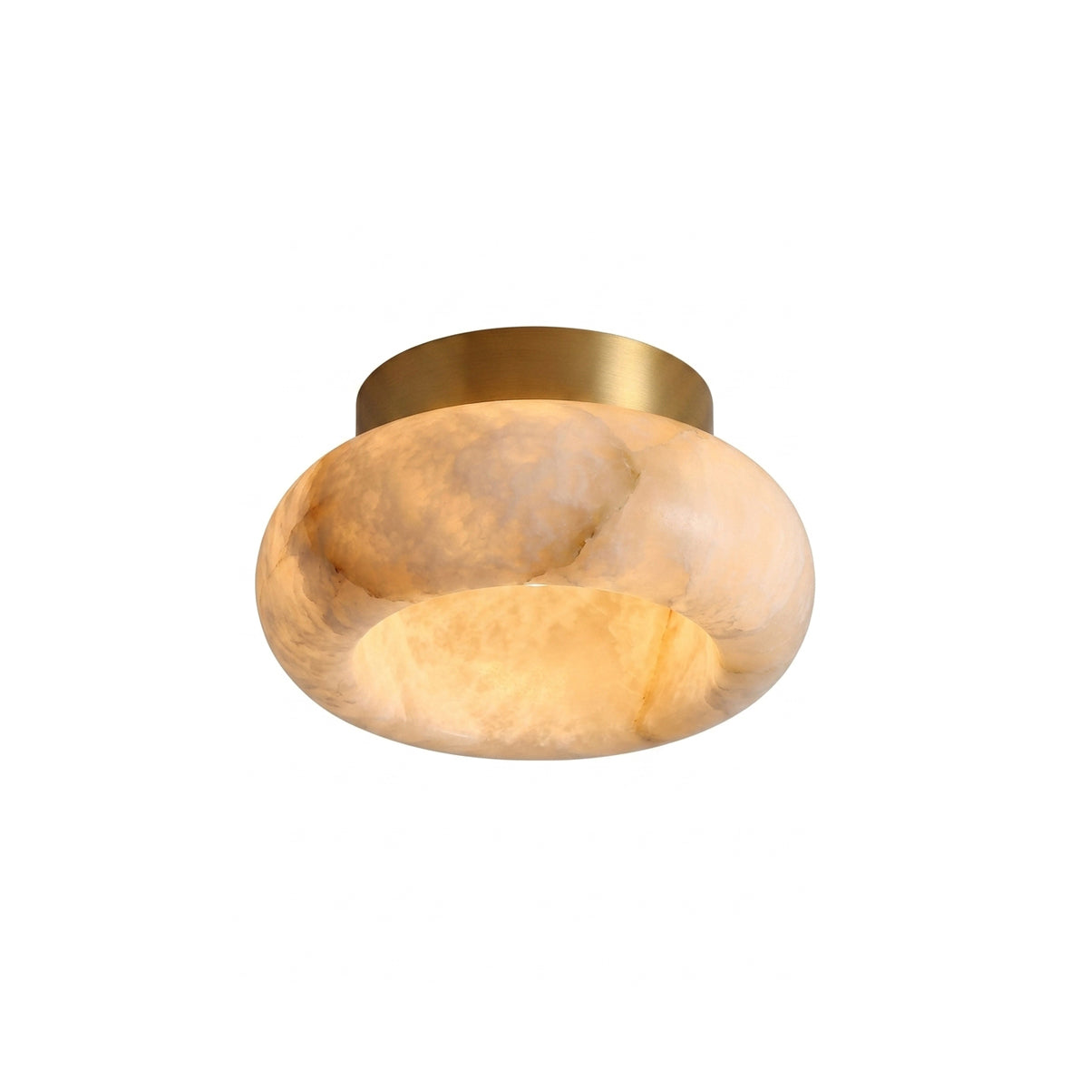 Brass Flush Mount Ceiling Light with Alabaster Shade – Modern Low Profile LED Fixture for Bedroom, Hallway, Entryway – 3.1 in Profile | Lonoma