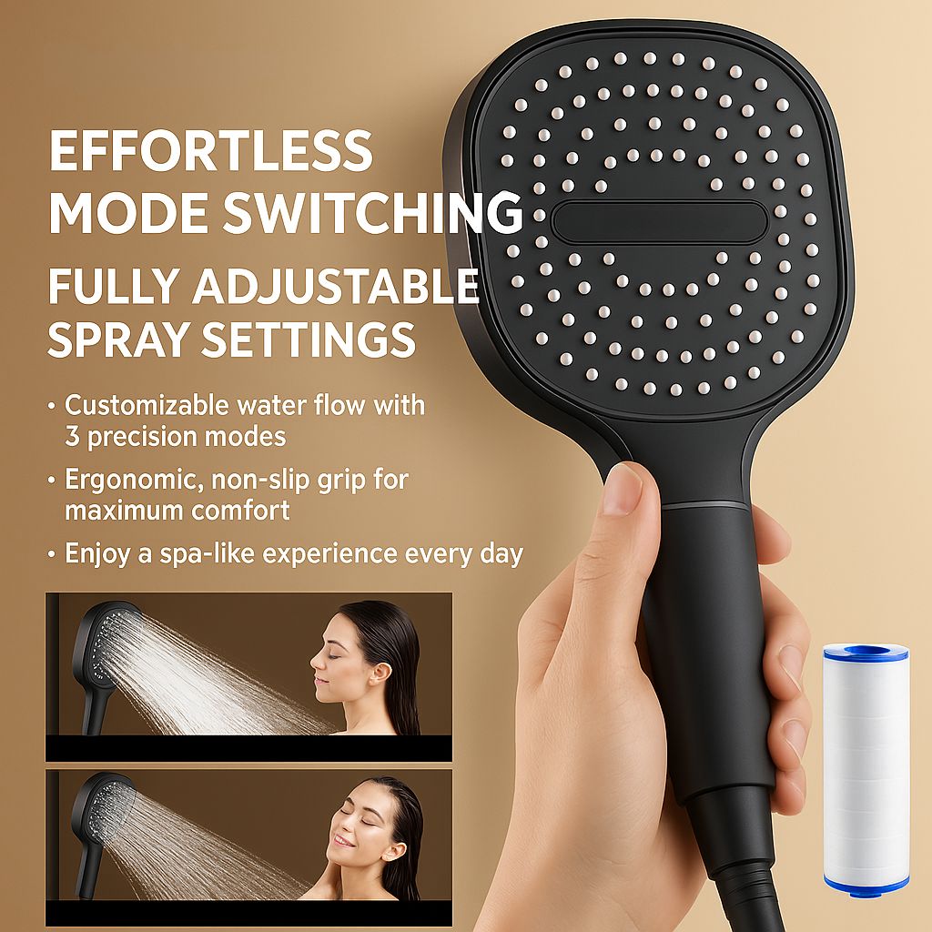 High Pressure Shower Head with Built-In Water Filter & 3 Spray Settings for Low Pressure Homes | Lonoma