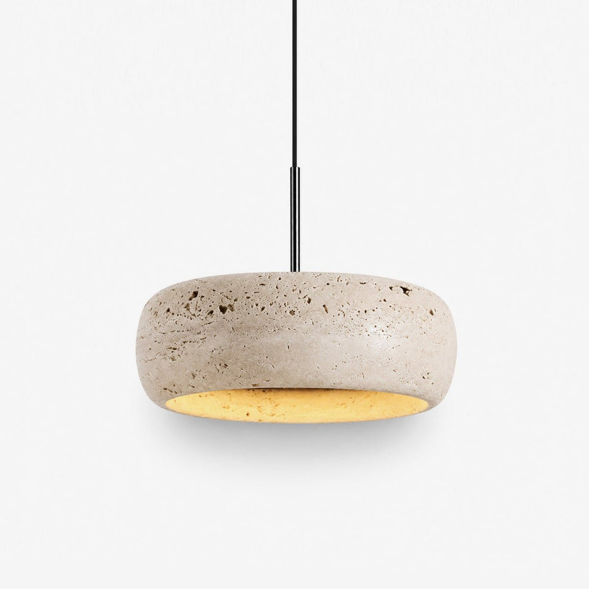 Circular Stone Pendant Light with Warm LED – Adjustable Drop Ceiling Fixture for Dining Room, Kitchen Island, Entryway – Natural Material | Lonoma