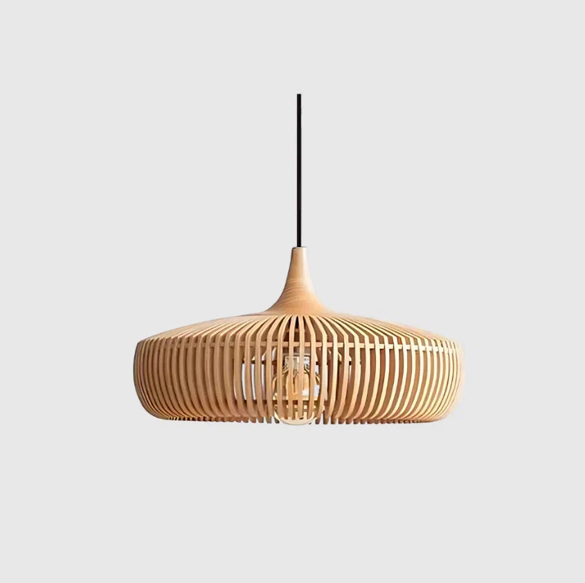 Natural Wood Pendant Light, 17 in Japandi Ceiling Hanging Lamp in Beige for Dining Room, Living Room & Bedroom, E26/E27 Socket | Lonoma