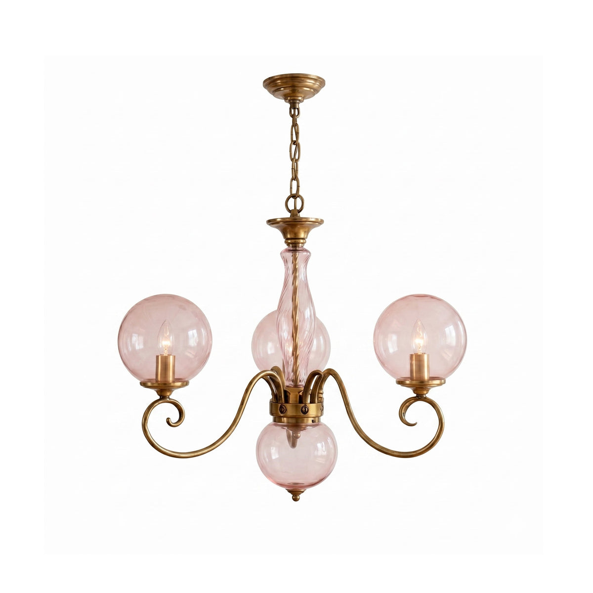 Hand-Blown Glass Globe Chandelier with Antique Brass Frame – Multi-Arm Pendant Light for Dining Room | Lonoma