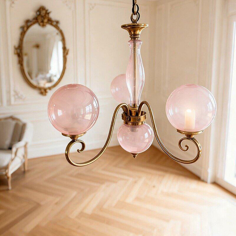 Hand-Blown Glass Globe Chandelier with Antique Brass Frame – Multi-Arm Pendant Light for Dining Room | Lonoma