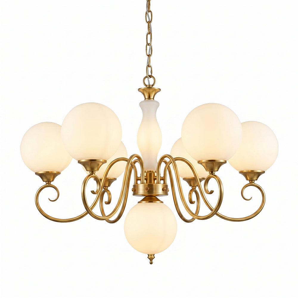 Hand-Blown Glass Globe Chandelier with Antique Brass Frame – Multi-Arm Pendant Light for Dining Room | Lonoma