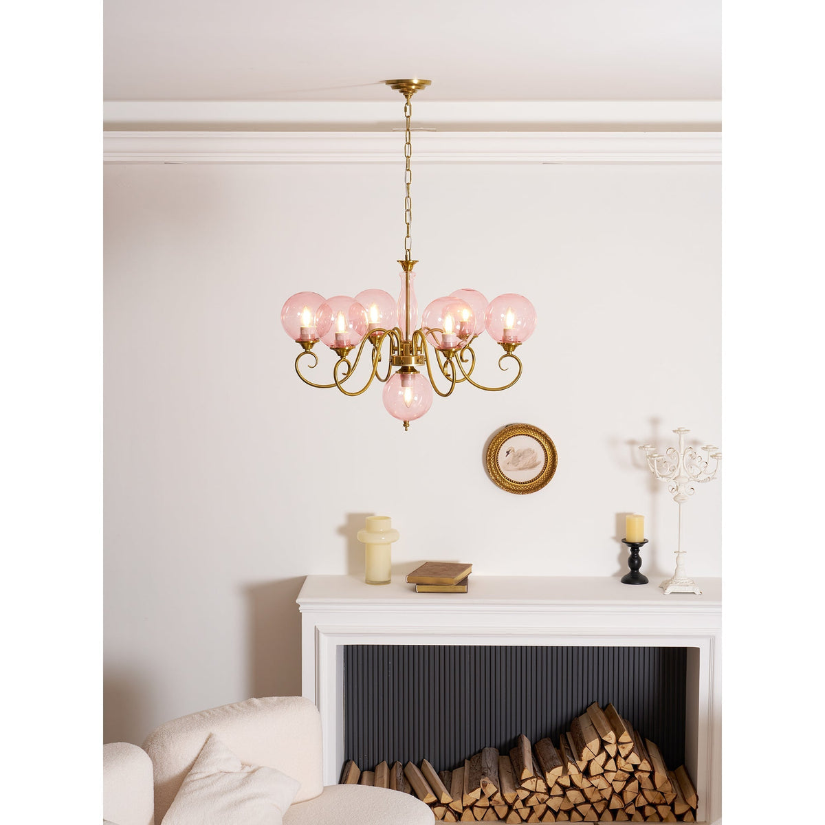 Hand-Blown Glass Globe Chandelier with Antique Brass Frame – Multi-Arm Pendant Light for Dining Room | Lonoma