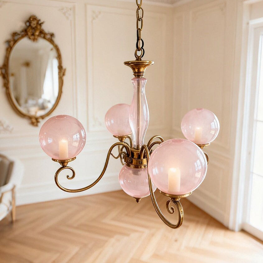 Hand-Blown Glass Globe Chandelier with Antique Brass Frame – Multi-Arm Pendant Light for Dining Room | Lonoma
