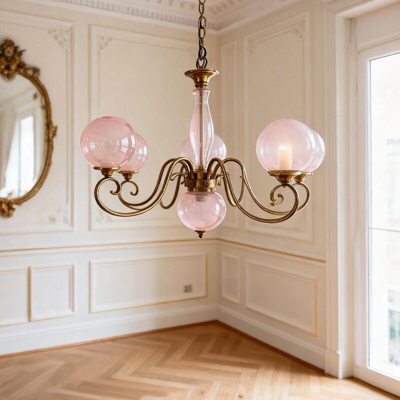 Hand-Blown Glass Globe Chandelier with Antique Brass Frame – Multi-Arm Pendant Light for Dining Room | Lonoma