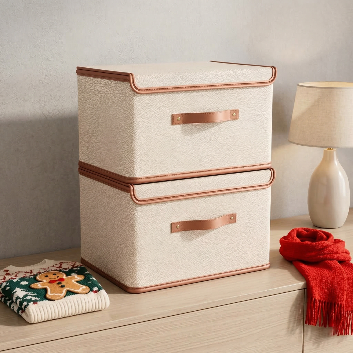 Collapsible Storage Bin with Lid and Handles for Closet Organization – Oxford Cloth Foldable Clothes Container, Stackable Design M-2XL | Lonoma