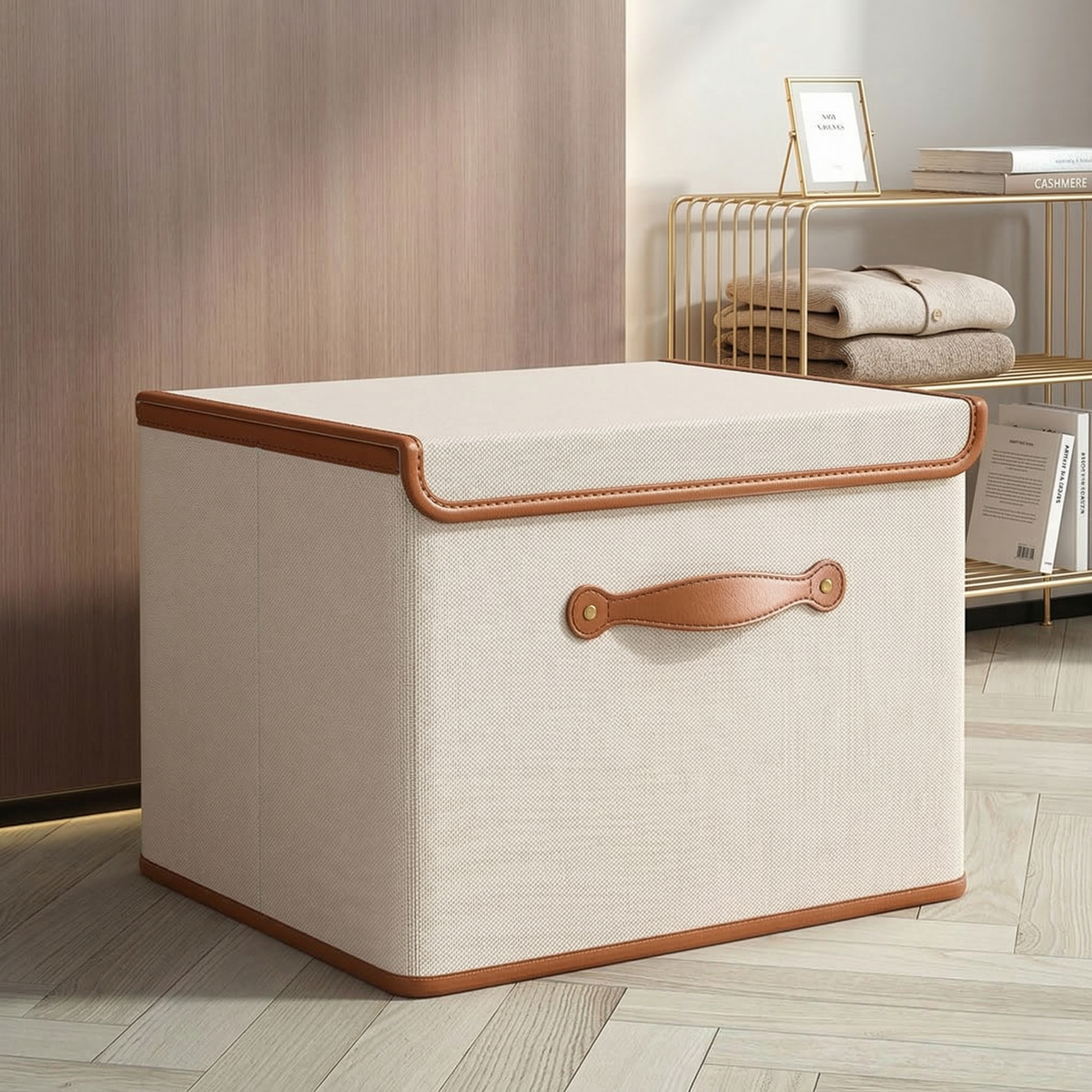 Collapsible Storage Bin with Lid and Handles for Closet Organization – Oxford Cloth Foldable Clothes Container, Stackable Design M-2XL | Lonoma