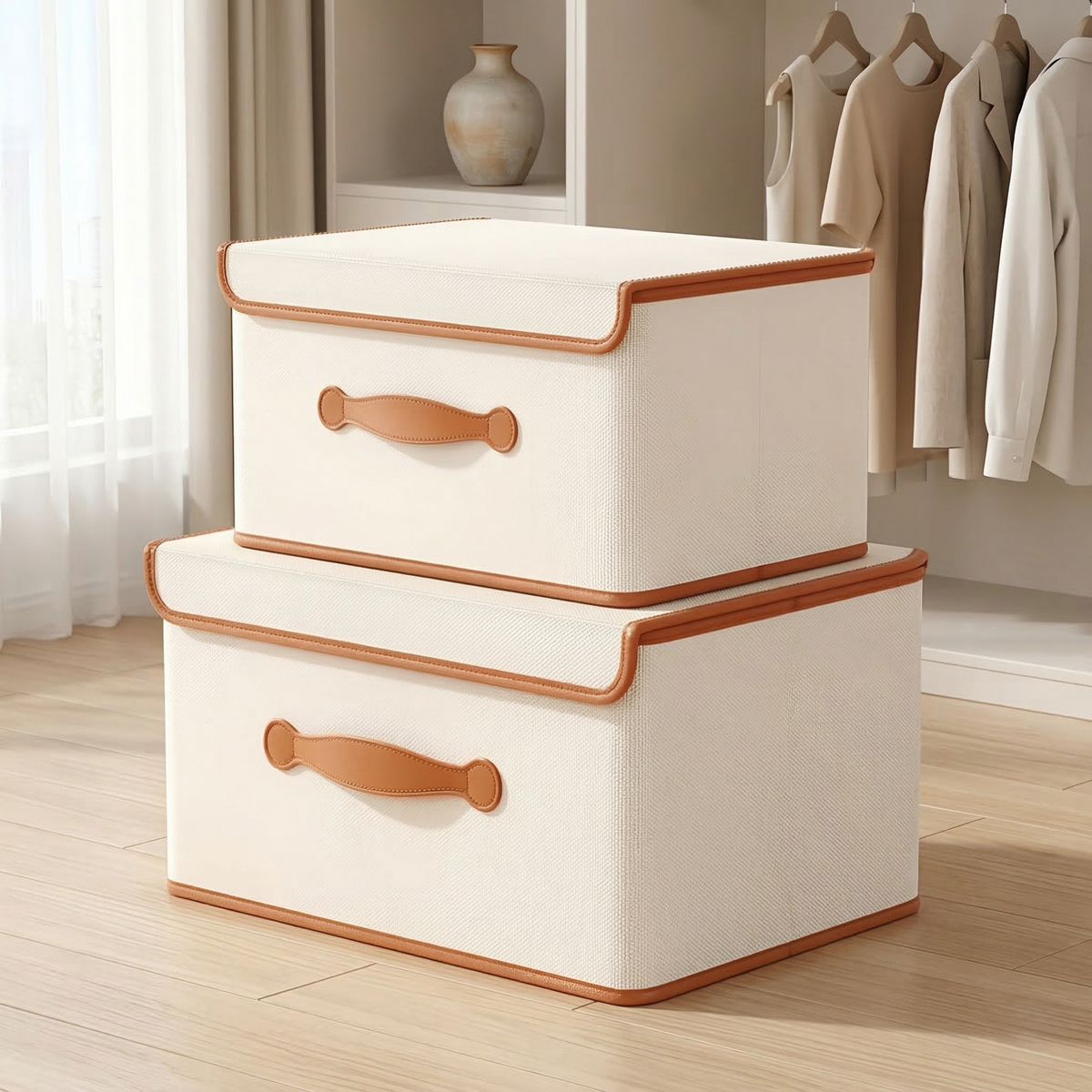 Collapsible Storage Bin with Lid and Handles for Closet Organization – Oxford Cloth Foldable Clothes Container, Stackable Design M-2XL | Lonoma