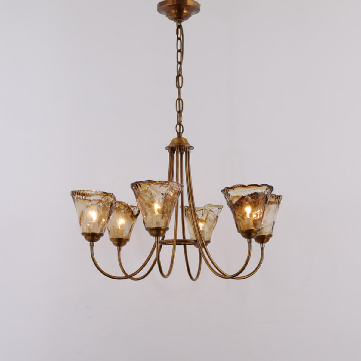 Amber Glass Globe Chandelier with Dark Brass Frame – Multi-Light Adjustable Height Hanging Fixture for Dining Room, Entryway, Living Room | Lonoma