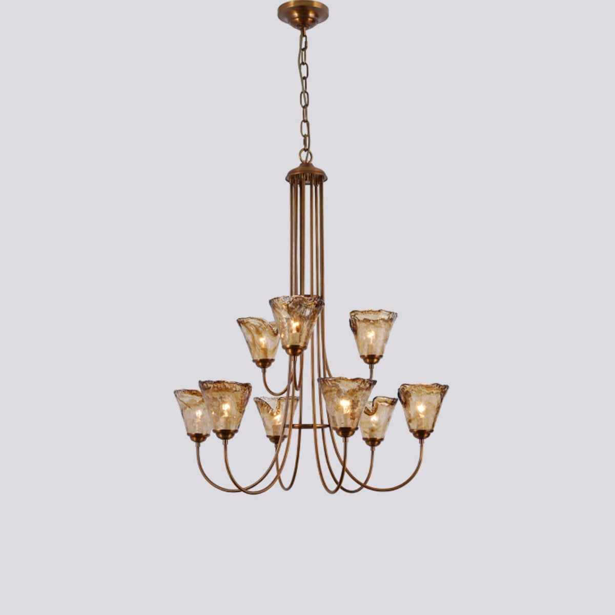Amber Glass Globe Chandelier with Dark Brass Frame – Multi-Light Adjustable Height Hanging Fixture for Dining Room, Entryway, Living Room | Lonoma