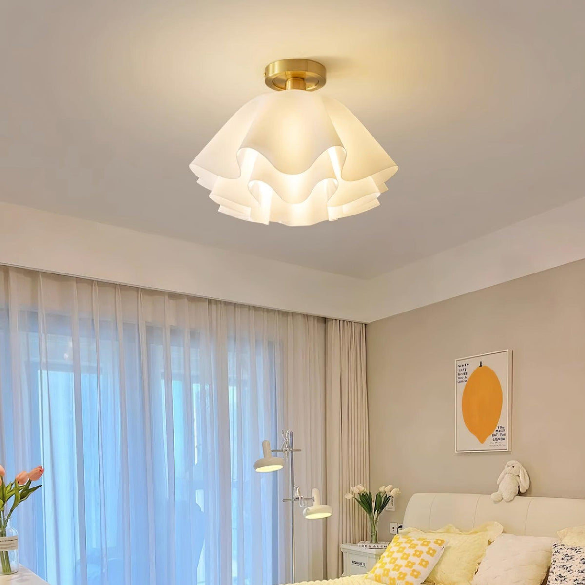 Flower-Shaped Ceiling Light Fixture Modern Sculptural Flush Mount E26 Base Indoor Metal Acrylic Shade for Bedroom Hallway Entryway | Lonoma