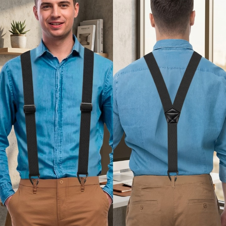 Men's Adjustable Suspenders with Metal Clips, 1.5 in Wide, Y-Back or X-Back Pants Holders for Work, Office and Formal Wear | Lonoma