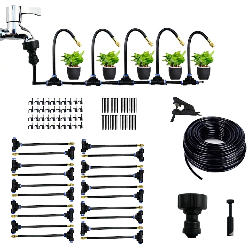 Patio Misting System 66 ft with 20 Adjustable Brass Nozzles Tool-Free Setup for Cooling Gardens Decks Plant Watering Outdoor | Lonoma